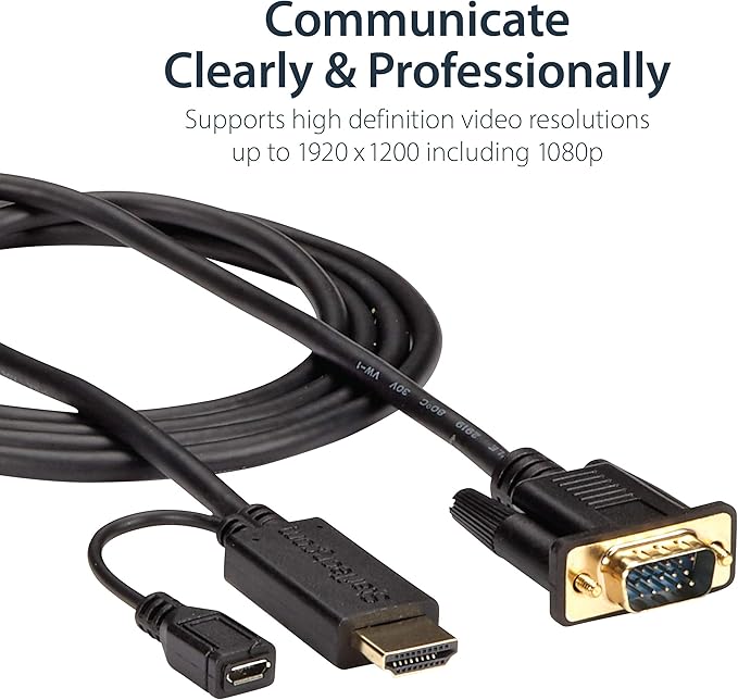 StarTech.com HDMI to VGA Cable – 6ft 2m - 1080p – Active Conversion – HDMI to VGA Adapter Cable for Your VGA Monitor / Display (HD2VGAMM6)