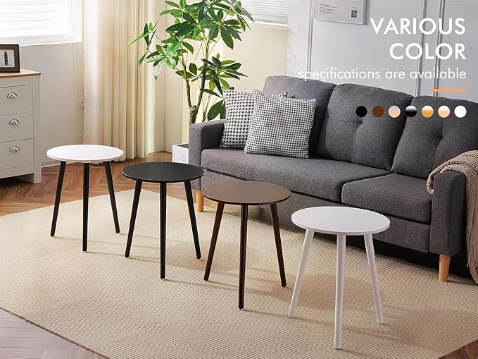 Apicizon Small Round Side Tables End Table Bedroom, White Nightstand Bedside Table for Living Room, Coffee Table with White Wood Legs, 16.5 x 20.5 Inches