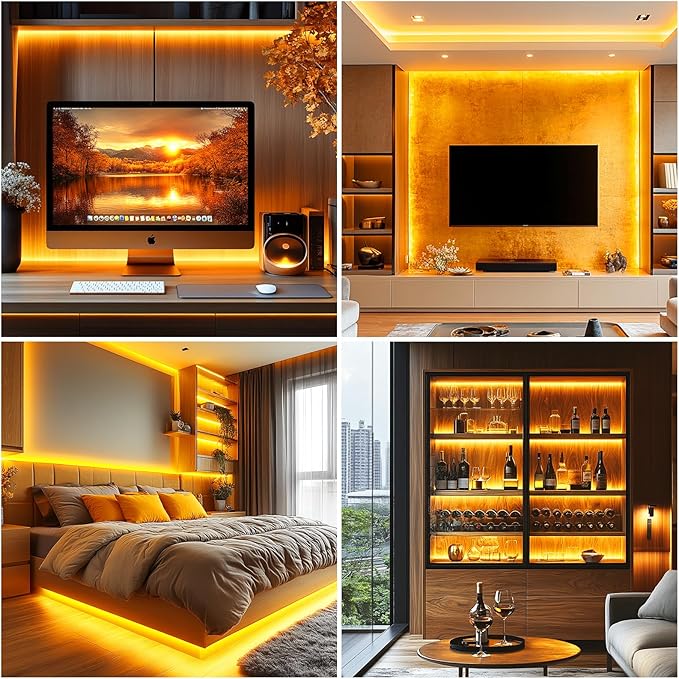 Short LED Strip Lights Yellow 5V USB Not Dimmable Flexible COB LED Rope Lights 320 LEDs/m Super Bright Gold Bendable Small Tape Lights for Exhibition Hall,Living Room TV Lights Decor (3.28FT/1M)