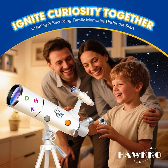 Hawkko Telescope for Adults & Kids – 80mm Aperture 500mm Telescopes for Adults Astronomy, (20X-150X) Portable Refractor Telescope Kit for Beginners with Decorate Stickers, AZ Tripod, Phone Adapter