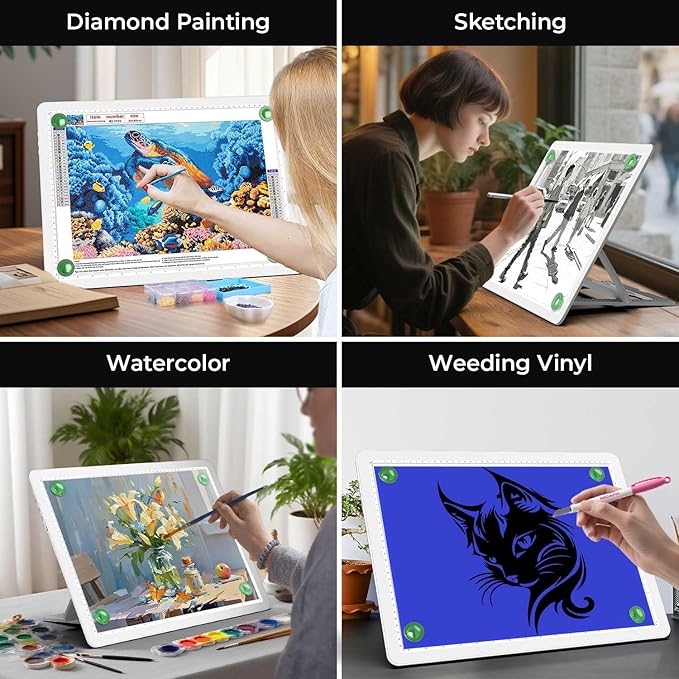 Zocelight Rechargeable A4 Light Pad with Built-in Stand & Bag,Super Bright Magnetic Light Box for Tracing,Wireless Diamond Art Light Board with Side Buttons, Light Table for Drawing,Sketching(White)