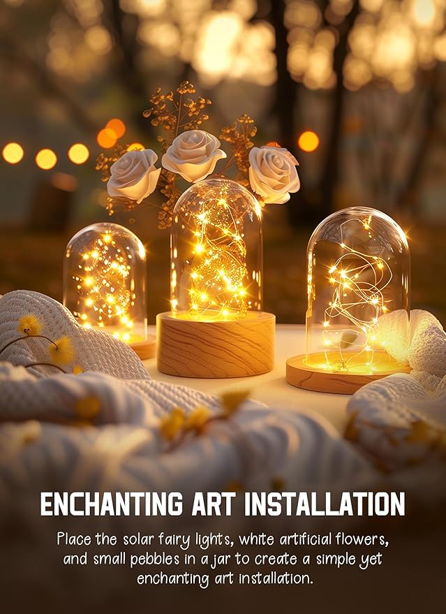 Minetom Solar String Lights for Outside, 6 Packs Total 198Ft 600 LED Outdoor Solar Fairy Lights, 8 Modes Balcony Lights for Tree Patio Christmas Party Wedding Decor (Warm White)
