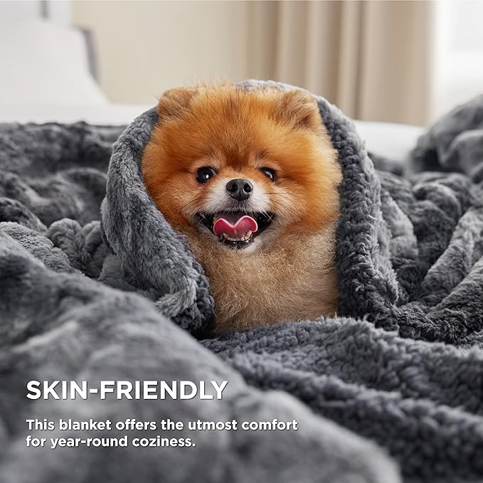 Bedsure GentleSoft Sherpa Fluffy Blanket King Size for Bed - Fleece Warm and Cozy for Women Gift, Plush & Fuzzy Faux Christmas Fur Blanket for Couch, Sofa Decor, Tie Dye Design, Grey, 108x90 Inches