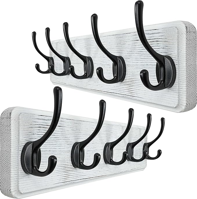 WEBI Coat Rack Wall Mounted,Coat Hooks Wall Mount,16" Hole to Hole,Large Coat Hanger Wall,5 Hooks for Hanging Coats,Hats,Jacket,Clothes,Entryway,Black/White,2 Packs