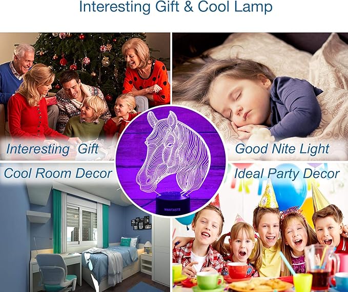 Horse 3D Decor Lamp Gifts for Boys Girls Room, Night Light Toys with Remote, Bedside Nightlight for Kids Baby