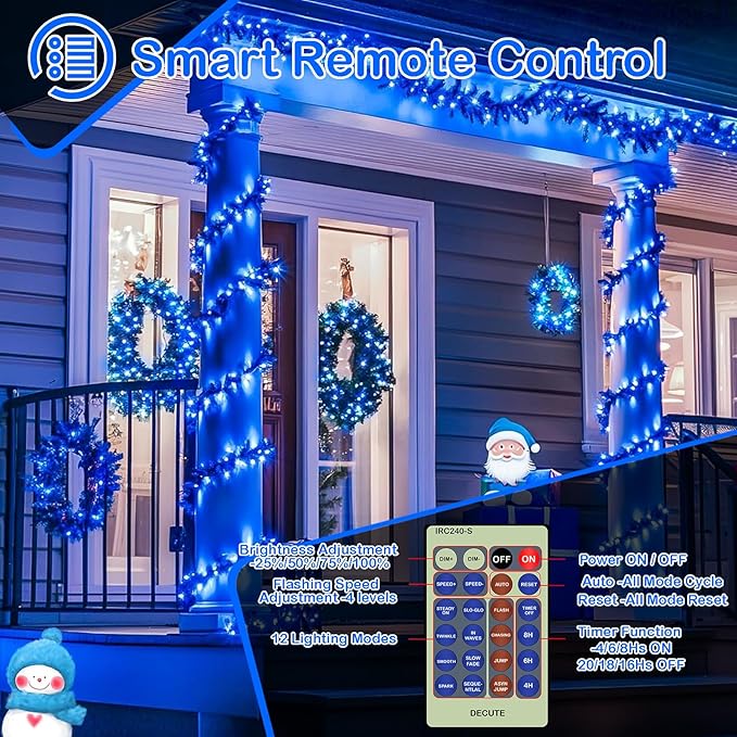 Decute 500LED 164FT Fairy String Lights Halloween Lights Silver Wire with Remote, Firefly Starry Light for DIY Christmas Tree Costume Wedding Party Table Centerpiece Decor Blue