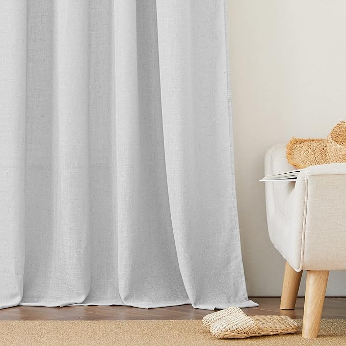 RYB HOME 95 inch Curtains - Linen Curtains Semi Sheer Drapes Airy Breathable Light Filtering Drapery Sun Shades for Living Room Children Bedroom Nursery Farmhouse, Wide 70", 2 Panels Set, Dove Grey