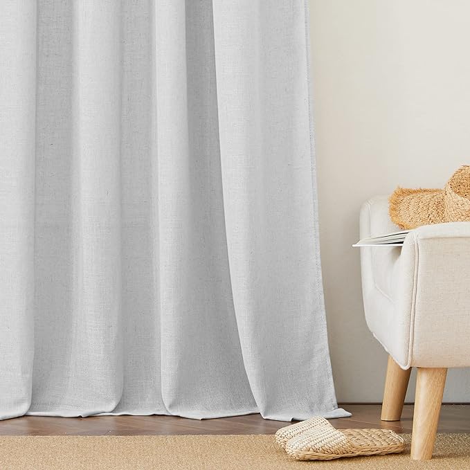 RYB HOME Linen Sheer Curtains - Half Privacy Textured Semi Sheer Curtains Light Airy Drapes for Kids Nursery Dining, Dove Grey, W 52 x L 63 inch, 2 Panels