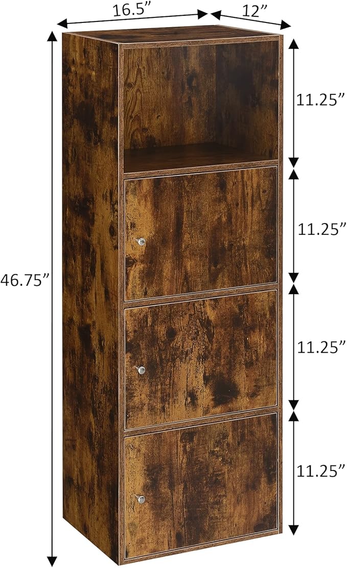 Convenience Concepts Xtra Storage Three-Door Cabinet with Shelf in Walnut Wood Finish