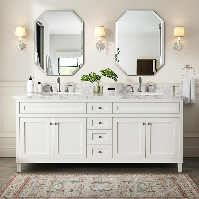 Silver Wall Mirror-Beveled Edge Frameless Mirror for Bathroom, Vanity, Bedroom, Rectangle Mirrors （24X32inch）