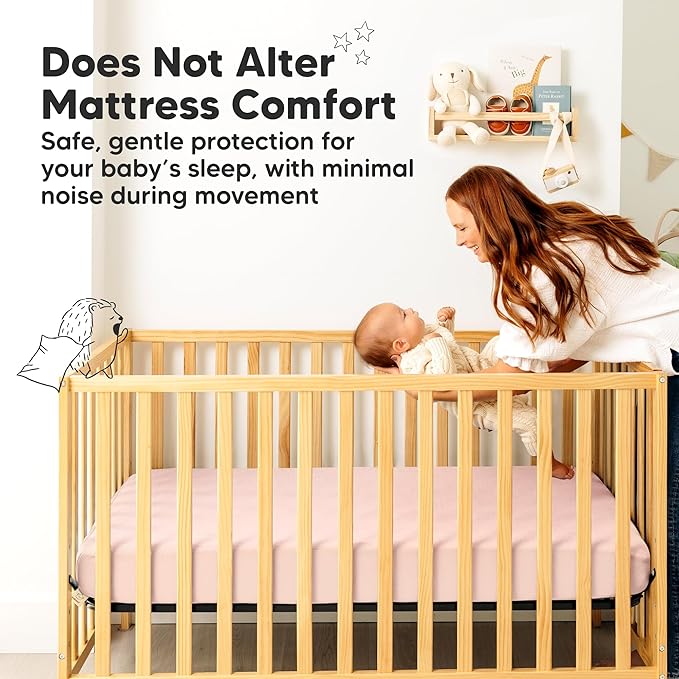 Waterproof Crib Mattress Protector Cover Fitted - 2-Pack Quiet Baby Crib Mattress Pad Sheets, 52" x 28" Soft Quilted Cotton Baby Sheet, Machine Washable, Easy Fit, Durable (Mist Rose/Quin)