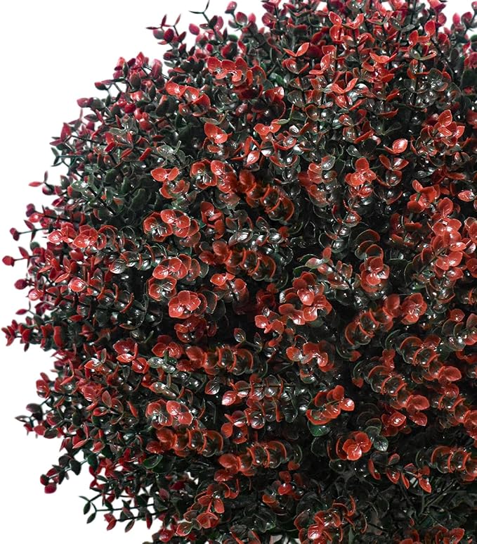 2 Pack Xmas Artificial Boxwood Topiary Ball Tree with Spike Christmas Yard Decoration, 24" Outdoor Faux Shrub Bushes Topiaries Plant, UV Resistant Fake Boxwood Plants for Porch Potted Planter Pathway
