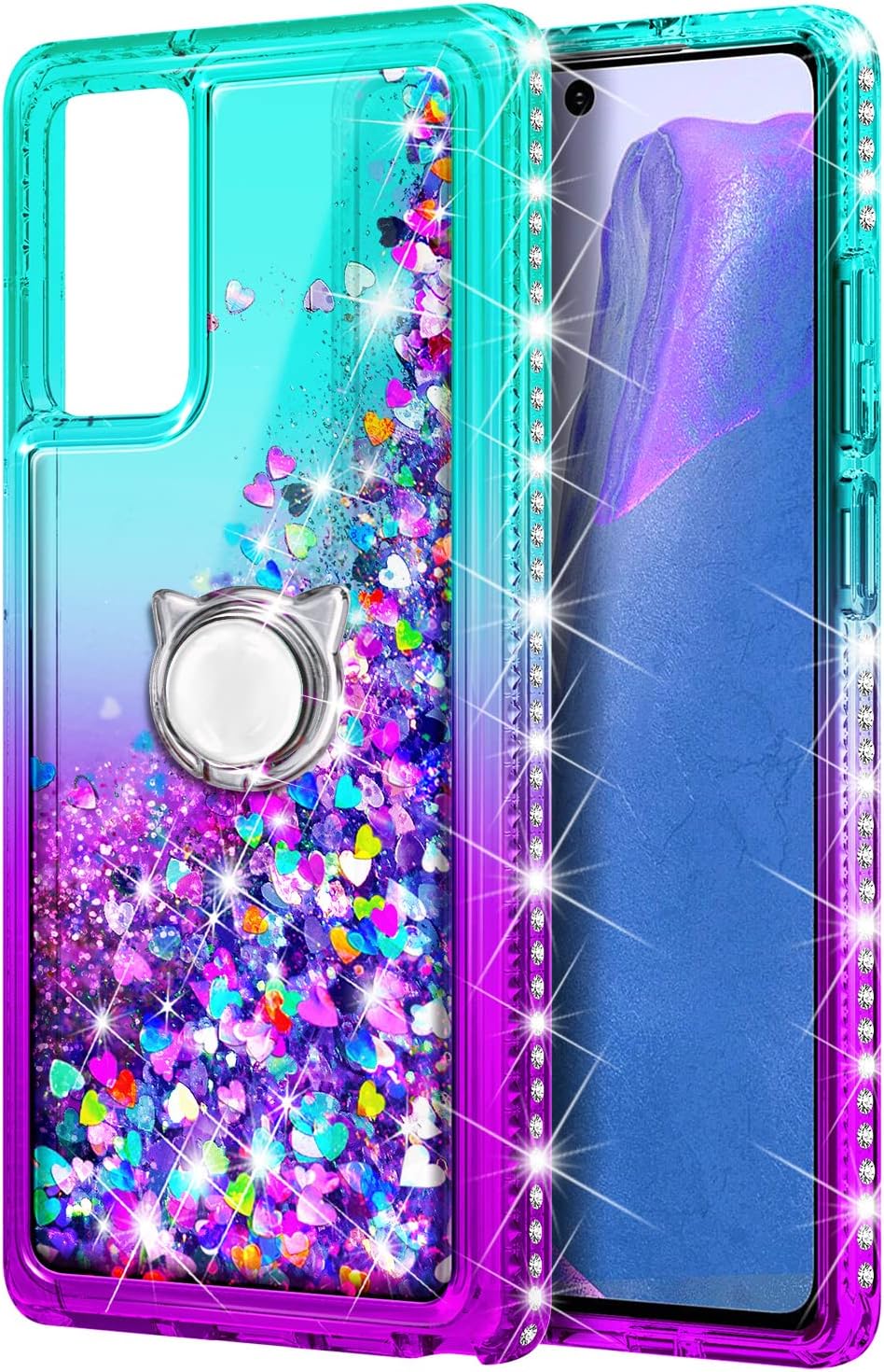 NZND Glitter Liquid Floating Waterfall Phone Case for Samsung Galaxy A13 4G/5G with Tempered Glass Screen Protector