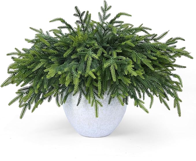 12 Pcs Realistic Christmas Pine Branches Artificial Lifelike Green Pine Stem - Real Touch for Vase DIY Crafts Flower Arrangement Home Indoor Christmas Decor(18 Inch)