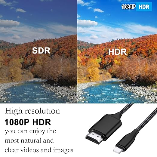 HDMI Cable for iPhone 6.6ft, Upgraded 1080P HDTV HDMI Cable Adapter Connector, Digital AV Video Sync Screen Compatible Converter for iPhone/i-Pad Devices(6.6ft, Grey)
