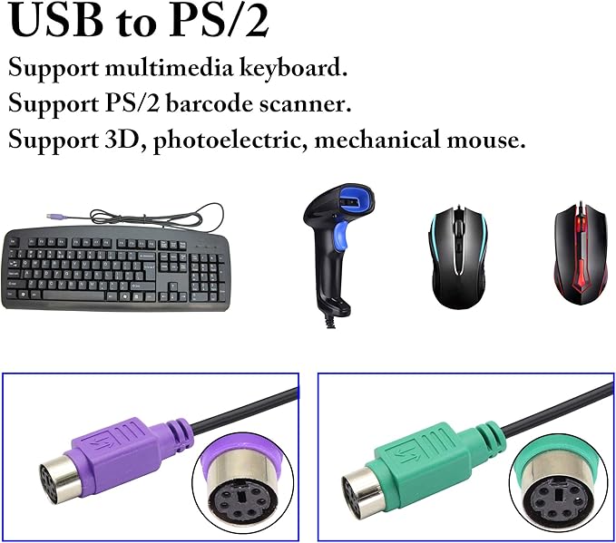 zdyCGTime USB to PS2 Adapter, Keyboard Mouse Converter, MD6 Female Splitter, 19CM, Black, Supports Win98/ME/2000/XP/7/8/8.1