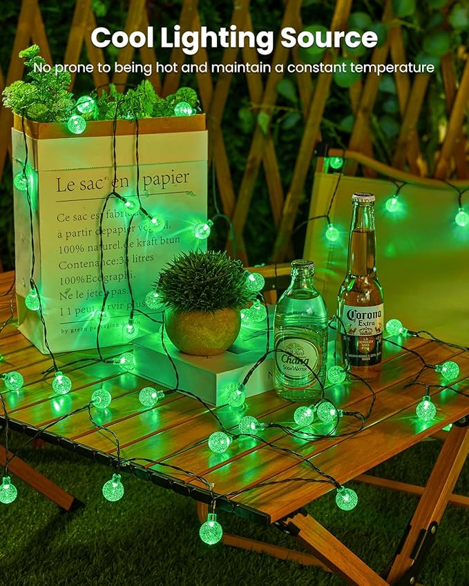 Brightown Solar String Lights Outdoor 60 Led 35.6 Feet Crystal Globe Lights with 8 Lighting Modes, Waterproof Solar Powered Patio Lights for Garden Yard Porch Wedding Party Decor (Green)