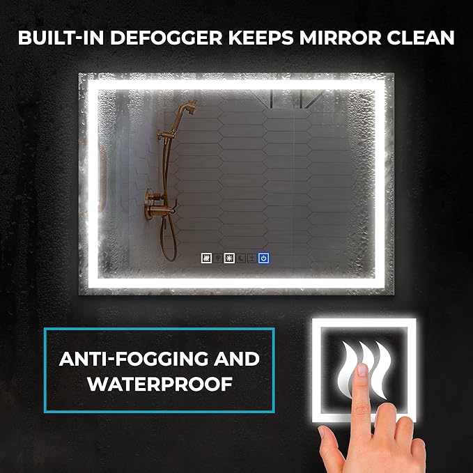 Fab Glass and Mirror LED Mirror 30x60 Inches, Led Bathroom Mirror with Lights Front and Backlit Anti-Fog Memory Brightness, Three Color Options Frameless Wall Mounted Bathroom Vanity Mirror
