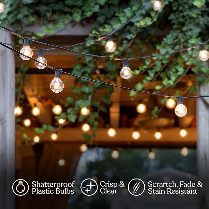 Brightech Ambience Pro LED String Lights - 26 Ft Patio Lights Outdoor Waterproof - Globe Porch String Lights for Outside, Christmas, Backyard - 12 Bulbs, 1W Vintage Edison, Warm White Black