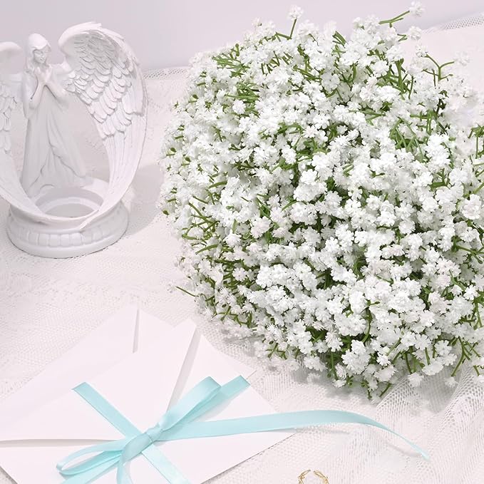 Waipfaru 30 Pcs Babys Breath Artificial Flowers, Baby Breath Flowers Artificial Bulk, Real Touch White Fake Flowers, Faux Babies Breath Gypsophila for Wedding Home Decor Floral Arrangement