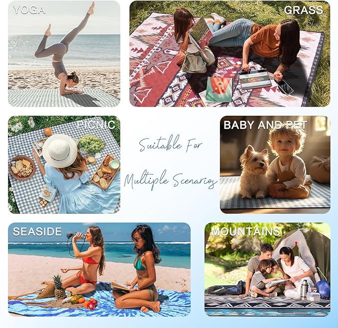 Genovega Waterproof Sandproof Beach Blanket Picnic Outdoor Mat Extra Large Foldable Sand Free Big Giand XL Car Essential Roadtrip Gadget Rv Accessories Gear Must Haves Hiking Items Necessities