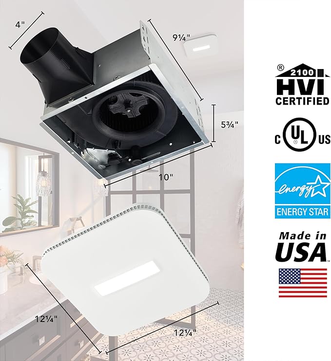 Broan-NuTone AE110LK Bathroom Exhaust Fan with Light, Easy Install, ENERGY STAR Certified, Powerful 110 CFM, Quiet 1.0 Sones, White
