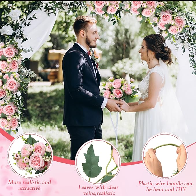 Geosar 2 Bundles Artificial Peonies Flowers Fake Silk Peony Bouquet Faux Peonies Flowers Bulk for Decoration Vase Floral Arrangements Wedding Party Table (Pink)