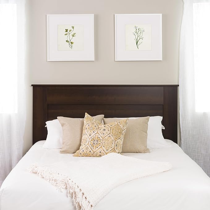 Prepac Stylish Flat Wood Panel Headboard for Queen Size Beds, Simplistic Wooden Queen Headboard 2.25" D x 64.5" W x 48" H, Espresso, EHFQ-1301-1