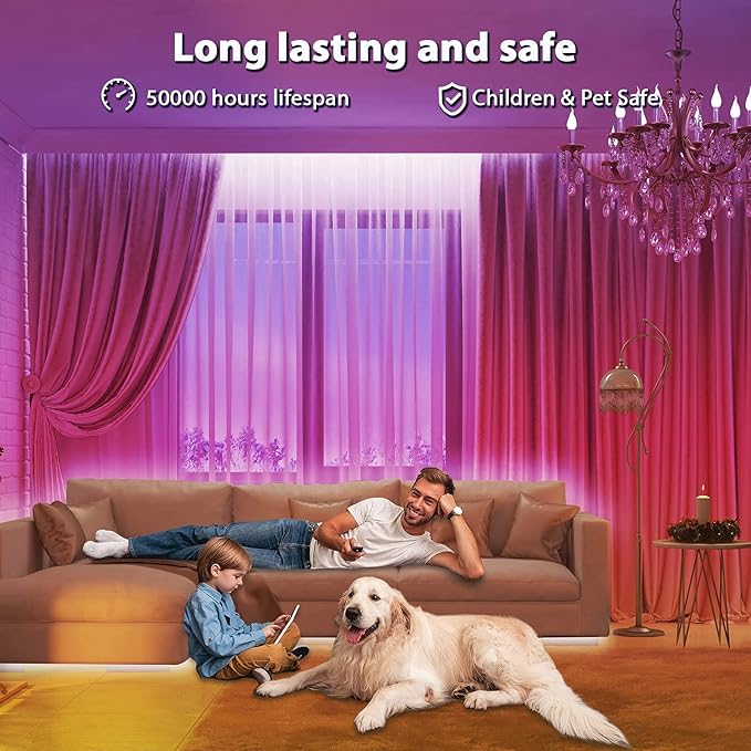 hyrion 100 ft Bluetooth LED Strip Lights,Music Sync Color Changing Lights Strip,5050 RGB Tape Lighting with Remote,Smart Phone App Control for Bedroom,Bar,Room DIY (APP+Remote)