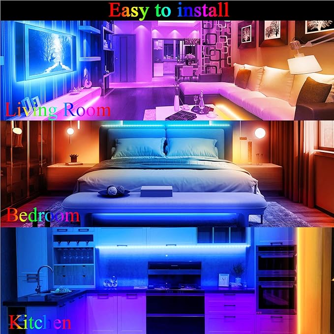 QZYL 75ft LED Lights for Bedroom, RGB LED Strip Lights for Living Room, Party Decor with Dimmable Lighting, Bright Adjustable Colors, and 8 Lighting Modes, Adhesive Backing