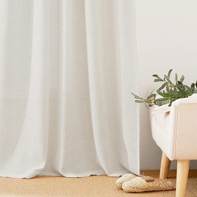 RYB HOME Linen Sheer Curtains 84 inches Long, Semi Sheer Curtains for Living Room Bedroom Privacy Soften Sunlight Drapes for Farmhouse Cafe Dining Room, W 52 x L 84, Linen, 2 Panels