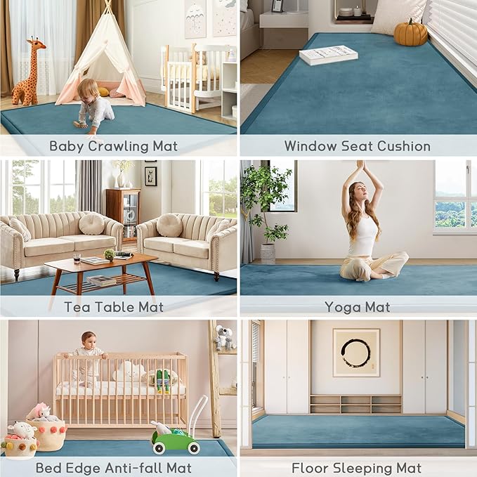 Baby Play Mat 1.2" Thick Memory Foam Nursery Rug Area Rug, 9’2” X 6’7” Yoga Mat Playmat Crawling Mat for Baby,Toddlers, Infants, Kids,Floor Mat Tatami Mat for Living Room with Non-Slip(Green)