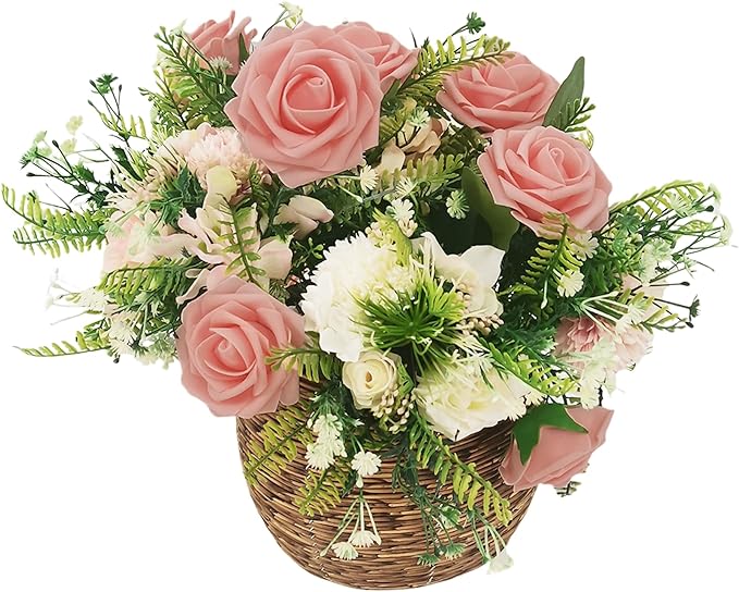 Artificial Flowers 25pcs Fake Roses, Peach Pink Foam Rose Faux Flower for DIY Wedding Bouquets Bridal Shower Centerpieces Floral Arrangements Home Decorations Party Backdrops Table