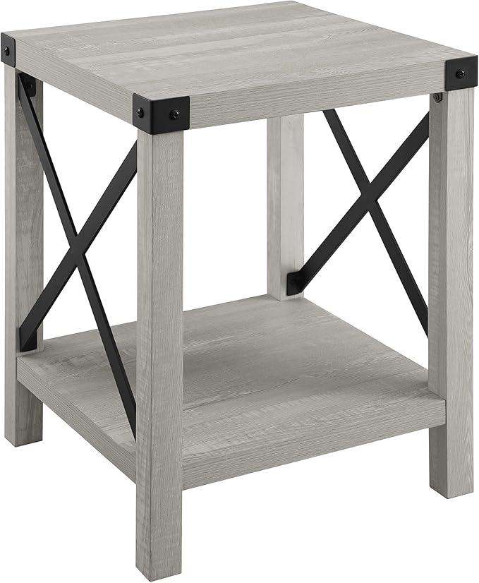 Walker Edison Sedalia Modern Farmhouse Metal X Side Table, 18 Inch, Stone Grey