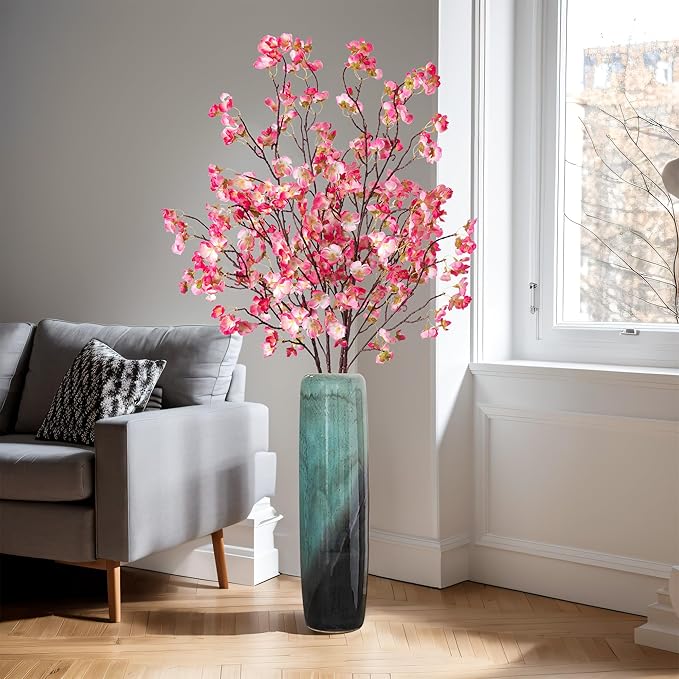 4 Pcs Artificial Cherry Blossom Flower Branches, Bulk Silk Faux Flowers Real Touch Bouquet for Home Wedding Party Centerpieces Spring Summer Decor, Vase Not Included(Deep Pink)