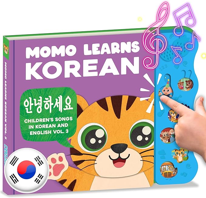 New! Learn Korean for Kids, Momo Learns Korean Vol. 3, Bilingual Korean Baby Book for Kids, Babies & Toddlers 1-3, Kids Board Book w/ Hangul, First Words & Songs, Language Toy for Preschoolers 0-3
