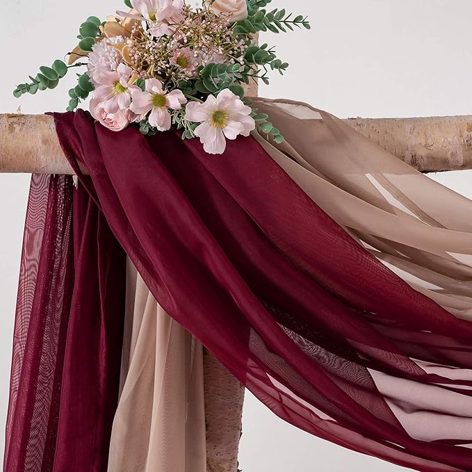 MIULEE Christmas Luxury Window Scarf Sheer Voile Elegant Topper Long Window Valance Solid Window Treatment Swags Drapes for Window Ceremony Wedding Canopy Bed 54" x 216" Maroon Red 1 Piece