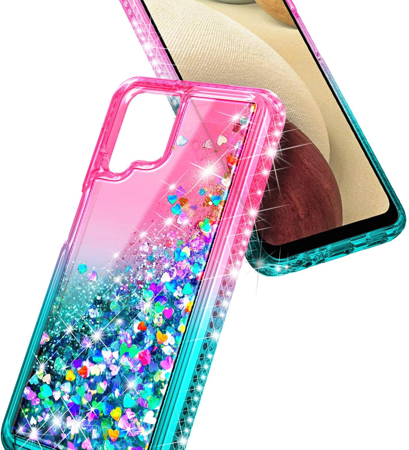 NZND Case for Samsung Galaxy A42 5G, Sparkle Glitter Flowing Liquid Shiny Bling Phone Case (Pink/Aqua)