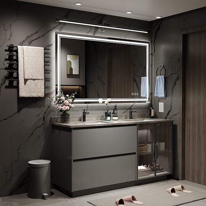 48x32 Inch Led Mirror for Bathroom with Front Light and Backlit, Dimmable Anti Fog Wall Bathroom Mirror with Led Lights, Water Proof, Decor Vanity Mirror
