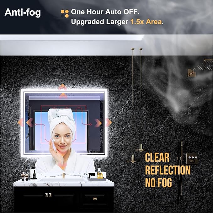 LED Bathroom Mirror 24"x 32", Backlit Bathroom Mirror with Lights,Stepless Dimmable,Anti-Fog, Shatter-Proof, Memory, 3 Colors Lighted Vanity Mirror (Horizontal/Vertical)