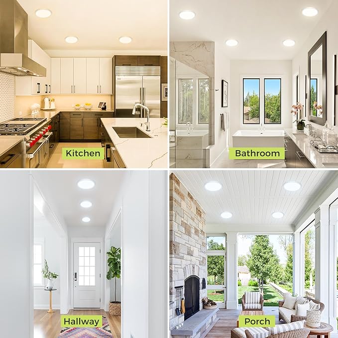 6PACK Flush Mount LED Ceiling Light Fixture - White, 6.5Inch 12Watt, Dimmable & 3000K-4000K-6500K 3 Color Selectable Ceiling Lamp - 1200LM Low Profile Light for Kitchen, Bedroom, Hallway, Porch