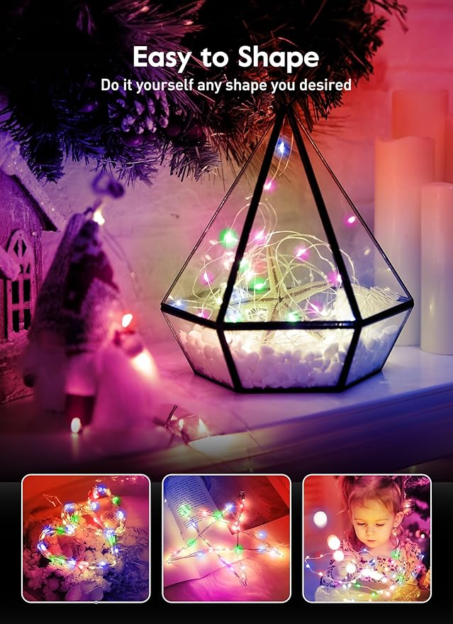 Fairy Lights Plug in, 33FT 100LEDs USB Twinkle Lights with Timer and Remote, Starry String Lights 8 Modes for Wreath Wedding Party Indoor Christmas Decoration, Multicolor