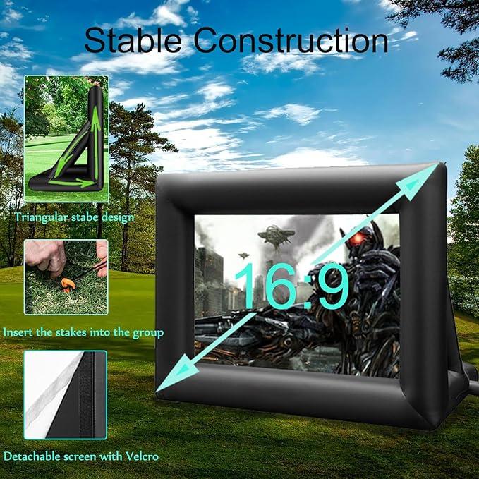 20 Feet Inflatable Projector Movie Screen for Outdoor, Portable Blow Up Projection Screen with Air Blower, Front/Rear Projection for Backyard Pool Party Movie Nights (20ft)