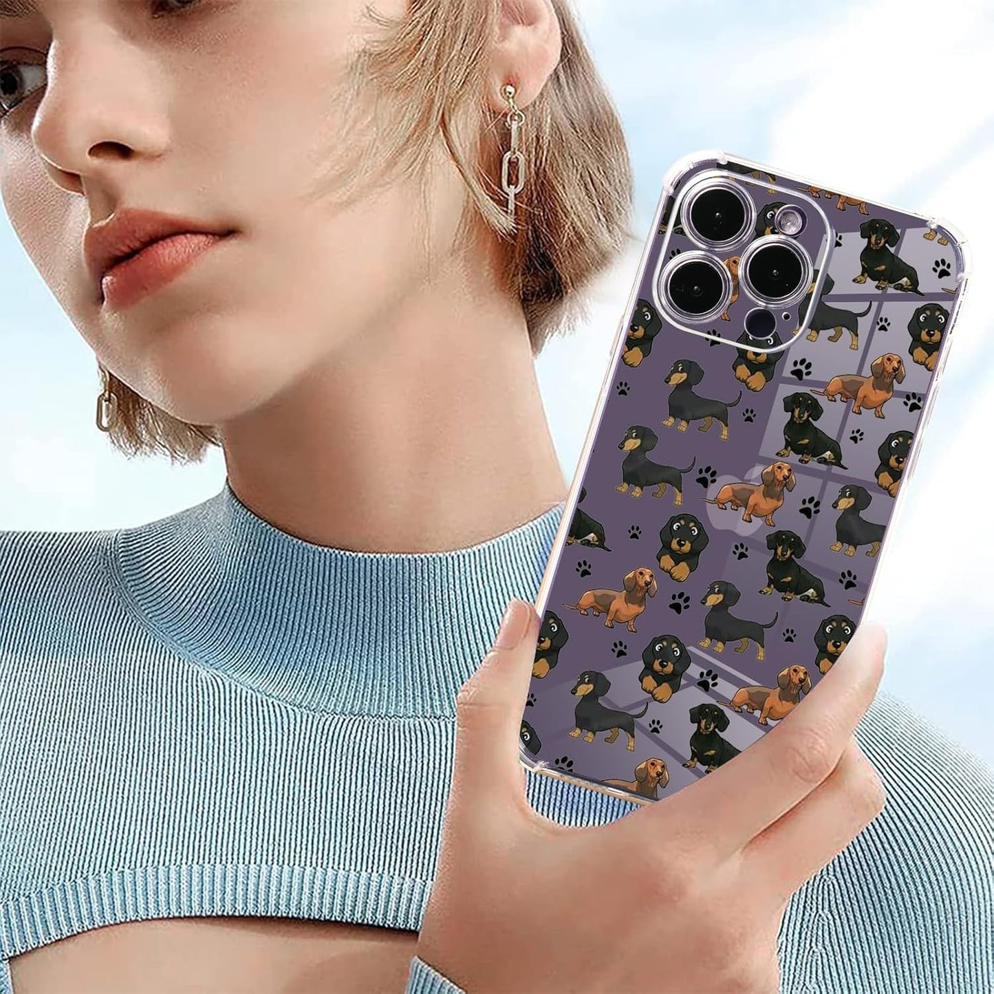 Roemary Puppy Case for iPhone 12 Mini, Clear Dachshunds Paws Design with Screen Protector [Buffertech 6.6 ft Drop