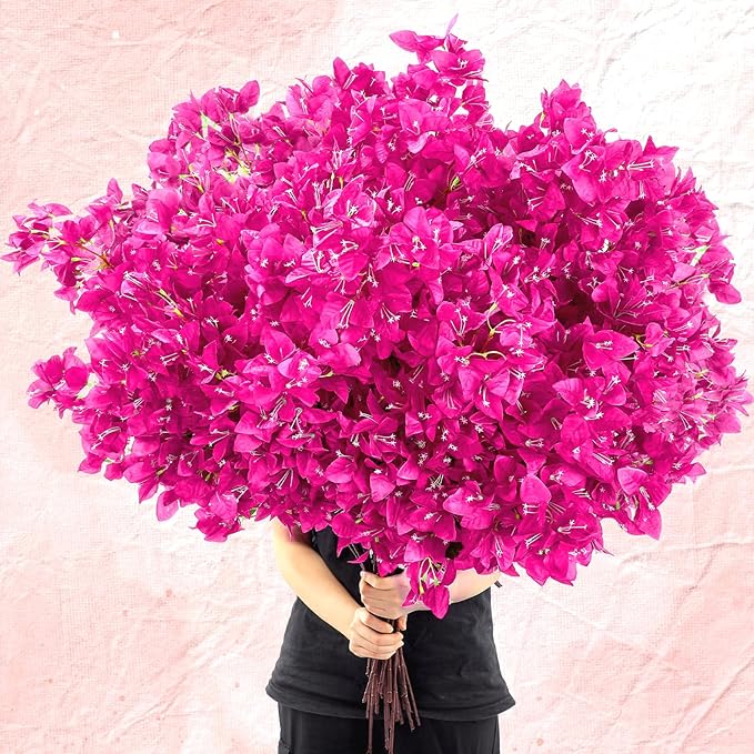 30 Pack Artificial Bougainvillea Floral 38" Silk Long Stem Bougainvillea Plants Hanging Table Centerpiece for Home Wedding Indoor Outdoor Decorations (Rose Purple)