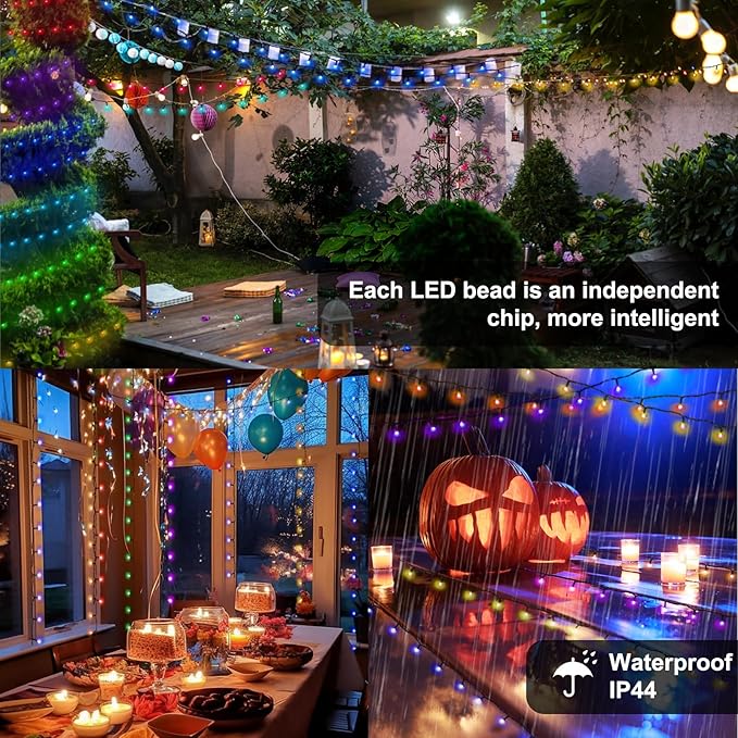 Christmas String Lights 150 LED, APP adjusts brightness change speed, with remote adjustable RGB decorative lights, used for decorations Christmas Trees, Patios, Weddings, Parties，holiday decorations