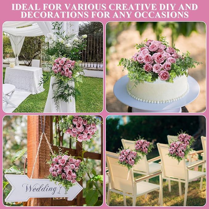 Zeyune 8 Pack 12 Inch Wedding Artificial Rose Bouquet Silk Roses Flowers Bunches Bulk Fake Roses for Bridal Home Office Garden Parties Valentine Decoration (Dusty Pink)