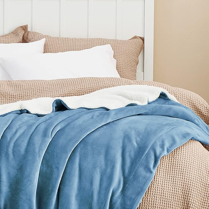 Bedsure GentleSoft Sherpa Fleece Throw Blanket Twin Size for Couch - Thick and Warm Throw for Women and Men, Soft Fuzzy Plush Twin Blanket for Winter, Washed Blue, 60x80 Inches