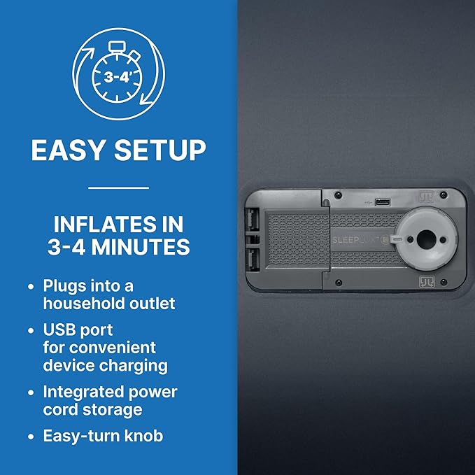 SleepLux Twin Air Mattress | Supersoft Snugable Top, Extra Durable Tough Guard with Built-in Pillow | Raised 18" Airbed with Built in Pump + USB Charger (69086E) , Grey