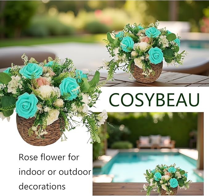 Artificial Rose Flowers 25pcs, Turquoise Blue Foam Fake Rose Faux Flower for Wedding Bouquets Bridal Shower Centerpieces Floral Arrangements Home Decorations Party Backdrops Table